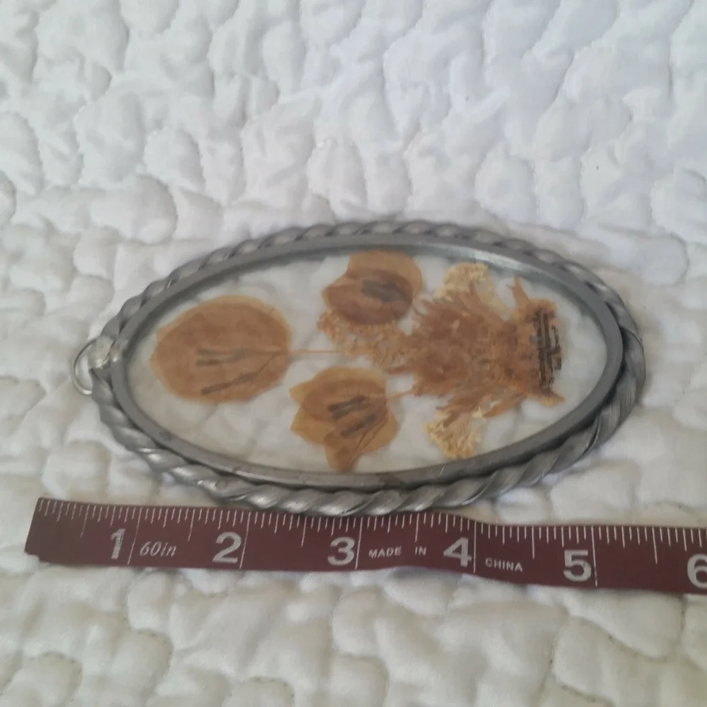 Vintage Dried Flower Oval Glass Frame Retro Boho Nature Lasting Impressions USA